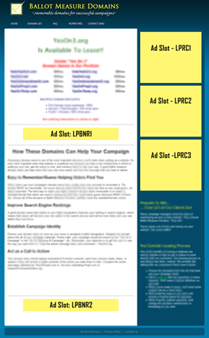 Landing page ad slots.